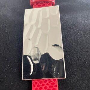 Chico's silver buckle red pebble leather belt 44.5" LG.